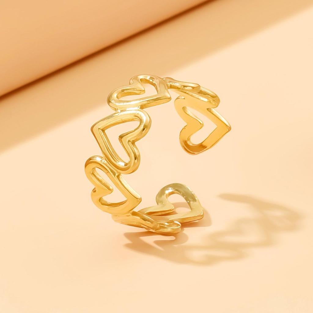 Adjustable Heart-Shaped Titanium Steel Ring - Fashionable Non-Fading Stainless Steel Jewelry for Women