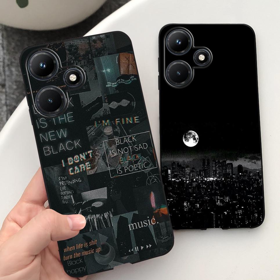 For Infinix Hot 30i 30 Play NFC Case Moon Night Flower Liquid Silicone Back Cover For Infinix Hot 30Play 30i 30 Play Phone Case