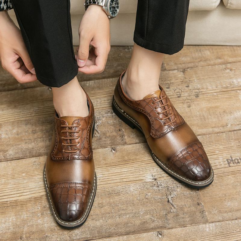 British style three-headed leather shoes business dress inner height increase pointed casual large size suit wedding shoes