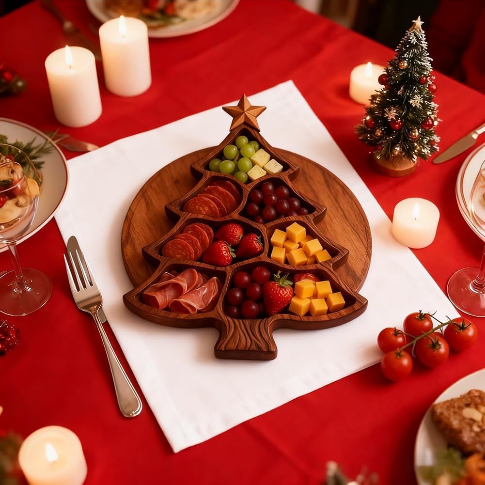 Christmas Tree Charcuterie Board Smooth Wooden Holiday Serving Platter Festive Serving Tray Aesthetic Holiday Appetizer Board