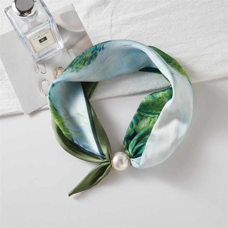 Französischer Luxus-Frühlings-Sommer-Quadrat-Schal mit magnetischem Perlenverschluss - Eleganter Damen-Halsketten-Schal