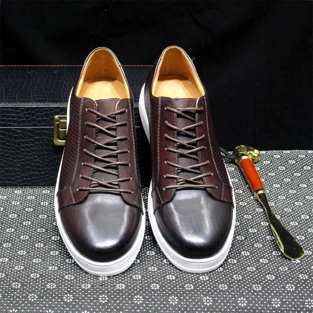 Fashion Men's Classic Derby Casual Shoes Cow Genuine Leather Lace-Up Comfortable Driving Sneakers Flat Original Style for Men