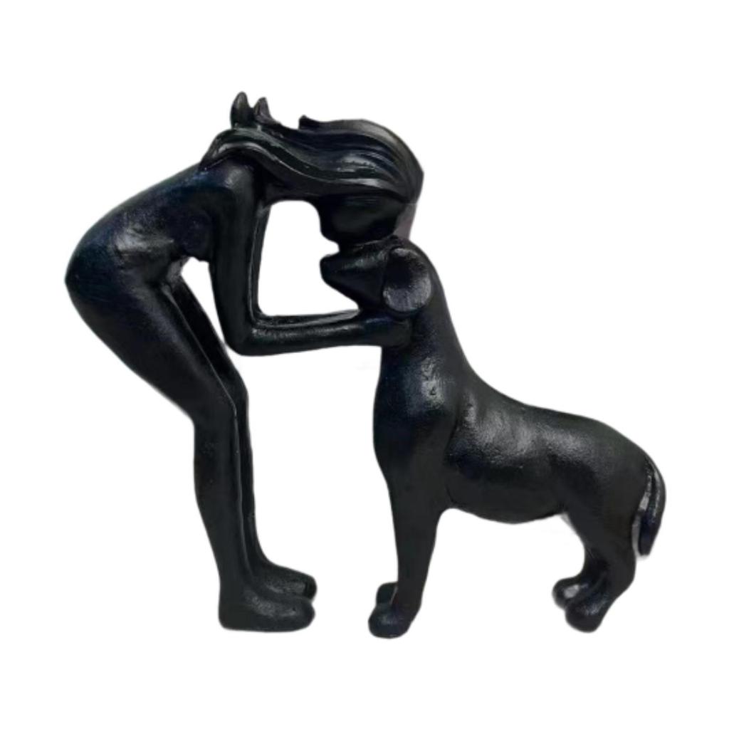 Woman and Dog Statue Resin Crafts Decorative Ornament Small Collection Sculpture for Shelf Tabletop Indoor Living Room Bedroom