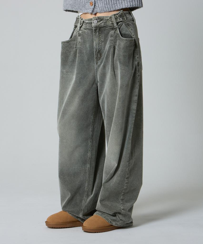 UNKNOWN PLANET Custom One-Pleat Wide Corduroy Pants Washed Khaki