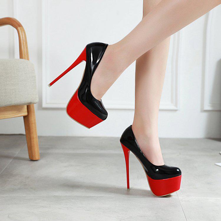 16CM Sexy Farblich Abgesetzte Plateau High Heels für Damen - Trendige Dünne Ferse Nachtclub Schuhe