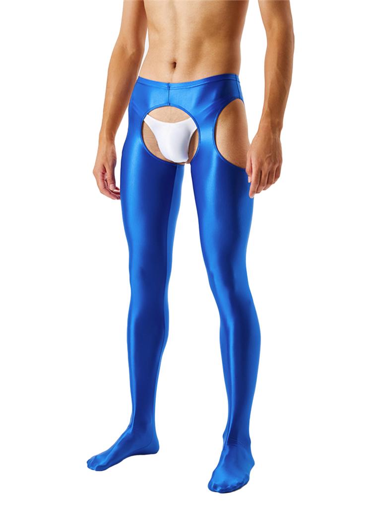 Collant Uomo con Taglio a Forcella Senza Cavallo Collant Lucidi a Vita Media Leggings