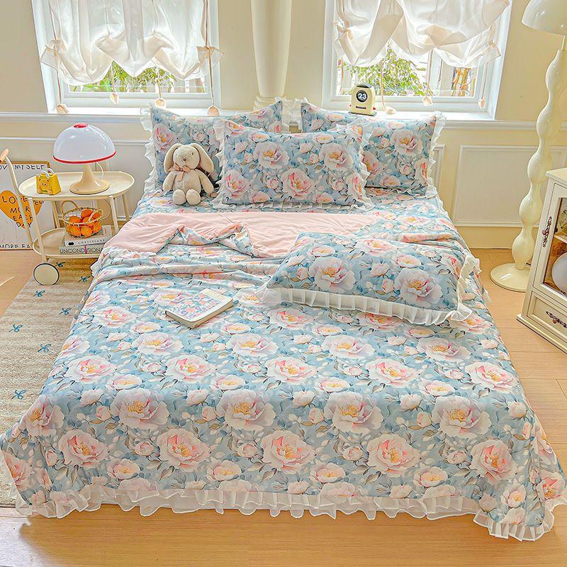 Ultraweiche Sommerkühlsteppdecke - Leicht, atmungsaktiv und hautfreundlich mit geprägtem floralem Druckdesign für alle Jahreszeiten