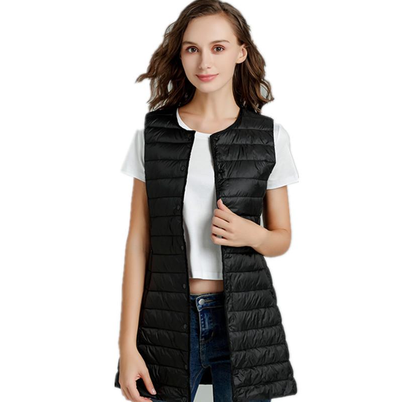 2024 Winter New Commuter Light and Thin Medium and Long Down Jacket Women's Light Round Neck Vest Jacket Large Size