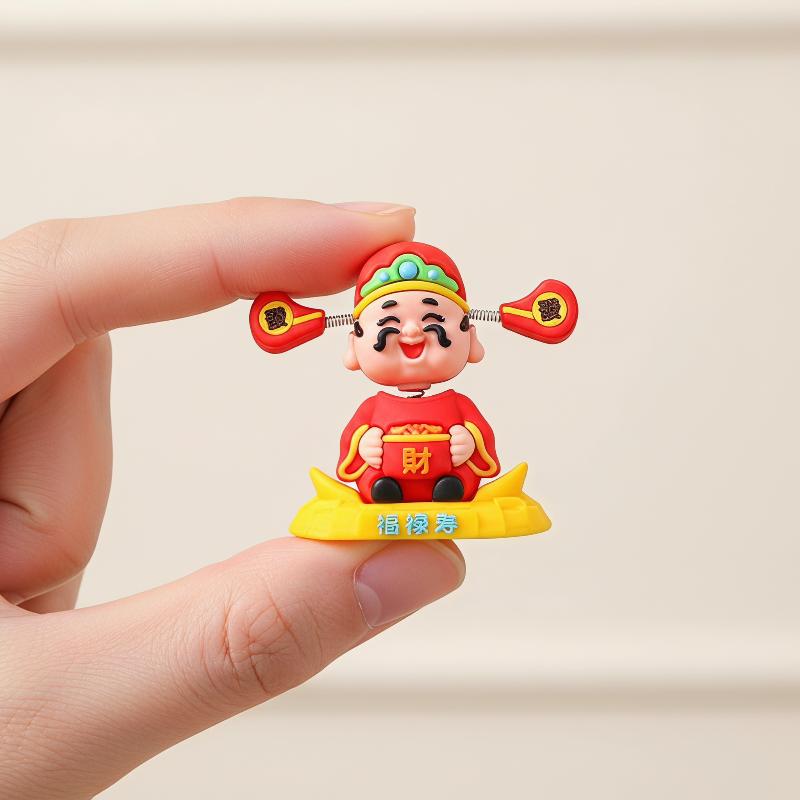 1/2Pcs Cute Chinese Spirit Of Wealth Bobblehead With Shaking Head For Car Dashboard Home Desk Spring Festival Decor