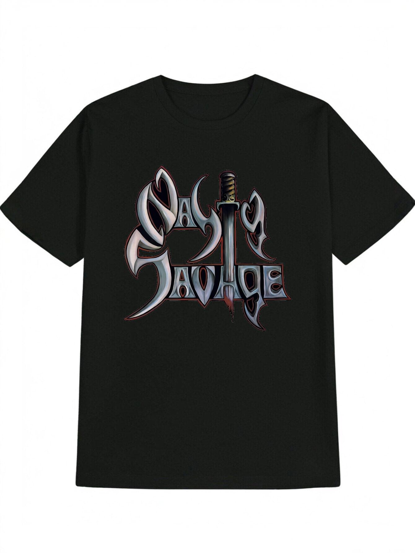 

Casual Crew Neck T-shirt with Day Savage Dagger Graphic Print - Black S