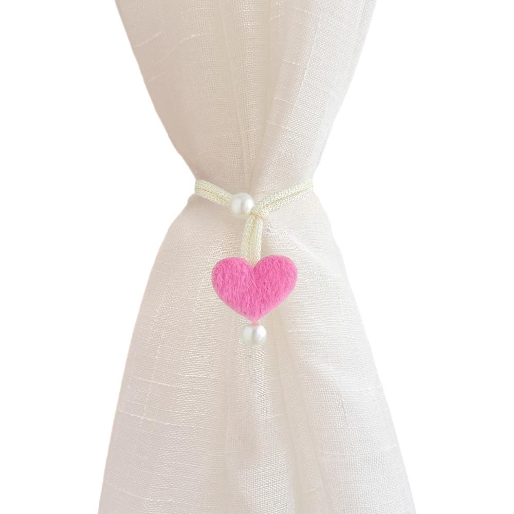 2PCS Drapery Cords Heart-shaped Curtain Tiebacks Romantic with Beads Window Curtain Holders Plush Curtain Strap Valentine's Day