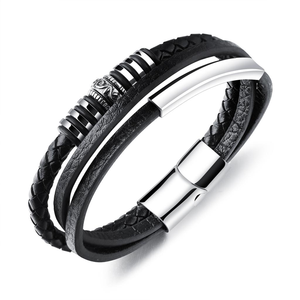 Multi -Layer Hand -Woven Leather Bracelet Wholesale Men 'S Personalized Retro Stainless Steel Magnetic Buckle Bracelet