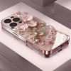 Pink Diamond Flower Tempered Glass Phone Case for iPhone 18 17 Pro Max 16 15 14 Plus 13 12 11 Pro Max 16E 17Air Protection Cover