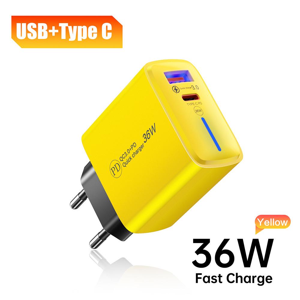 Fast PD36W USB Charger QC3.0+PD for Apple, Huawei, and Android Devices (A+C Ports)