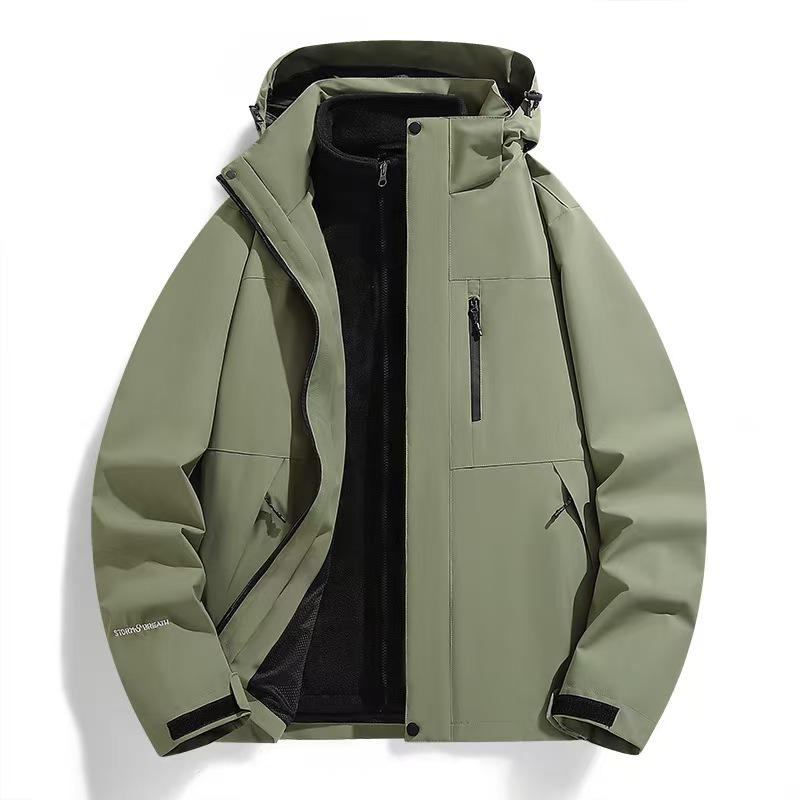 Men's Custom Logo Waterproof 3-in-1 Outdoor Jacket Set with Fleece Lining, Autumn/Winter Workwear, Women's Group Printed Version Available