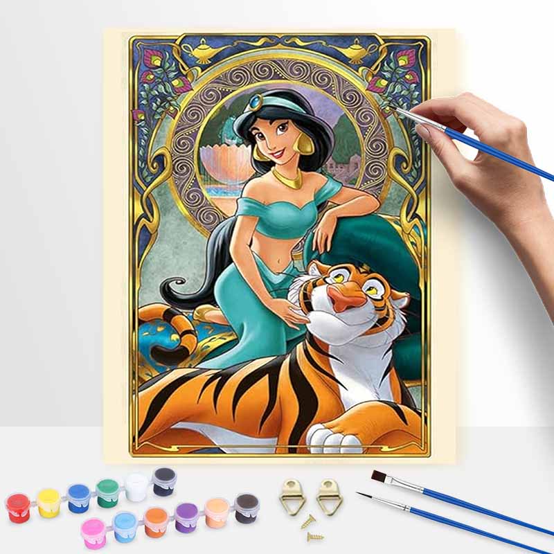 Disney Jasmine Tiger Oil Paint by Numbers Painting Kit Handmade Diy Home Decor Gifts for Room Bedroom Living Room Art Supply Craft