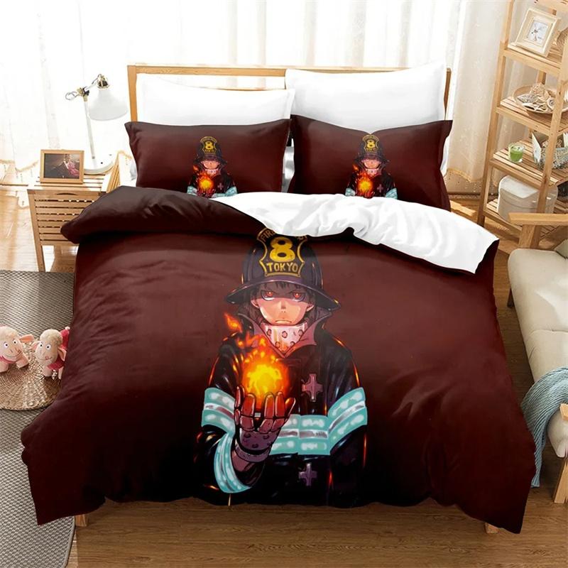 

3D Printed Anime Fire Force Bedding Set,Kid Girls Boys Adult Single Twin Queen Size,Duvet Cover Pillowcase Bedding 135x200cm 2pcs