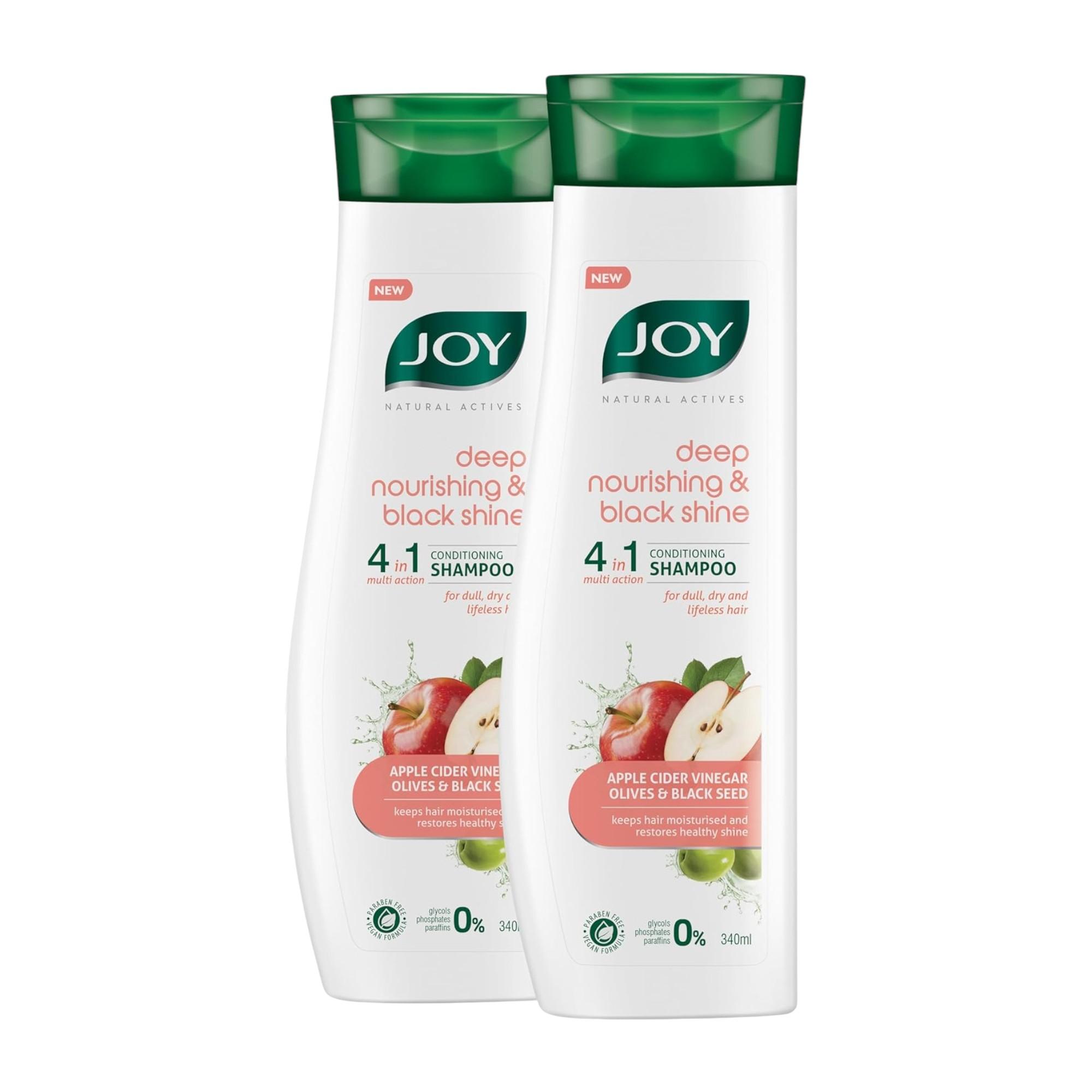 

Joy Natural Actives 4 in 1 Deep Nourishing & Black Shine Conditioning Shampoo Apple Cider Vinegar for Dull Hair 2x340ml