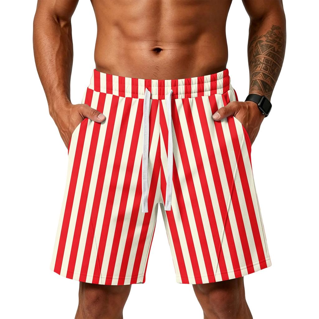 Herren Gestreifte Print Locker Trainings-Gym-Strandshorts mit Taschen und verstellbarem Kordelzugbund