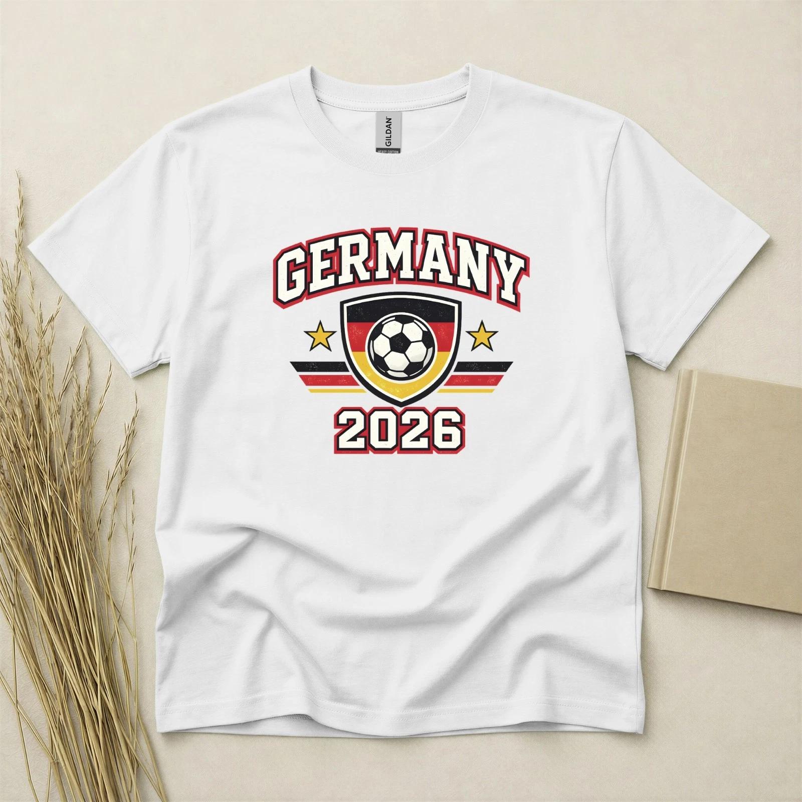 Германия 2026 Футболка для болельщика Футбол Футболка для поддержки Gildan Хлопок Семейная футболка 2XL