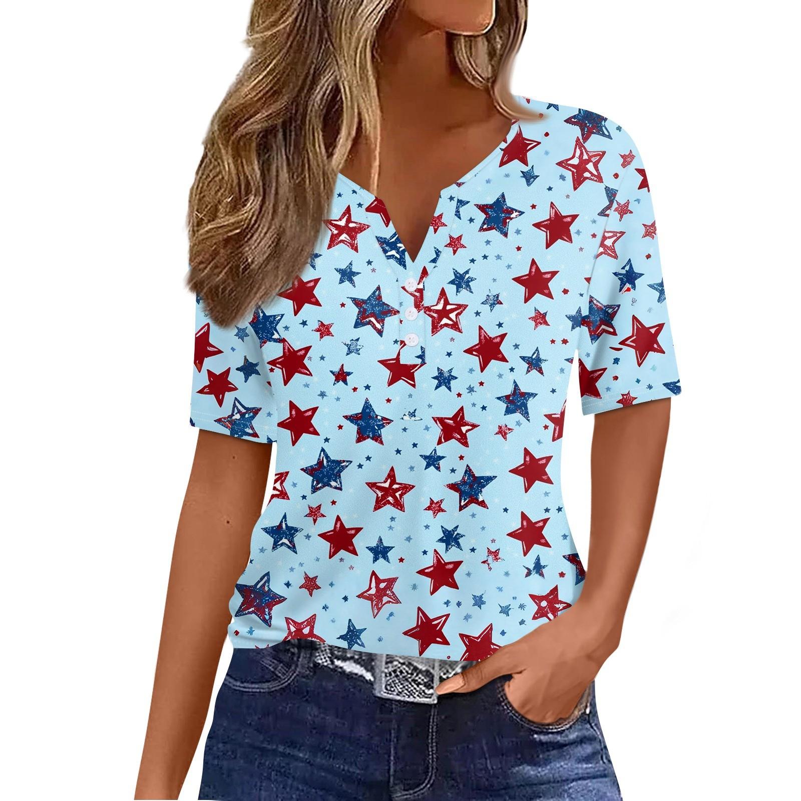 

Женская футболка с принтом «День независимости» на пуговицах с коротким рукавом, повседневная, выходного дня, модная, базовая, с V-образным вырезом, обычная L