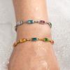 New Arrival Dainty Multi Color Gemstone Layered Necklace Waterproof Jewelry Rectangle Colorful Cubic Zircon Link Chain Necklace