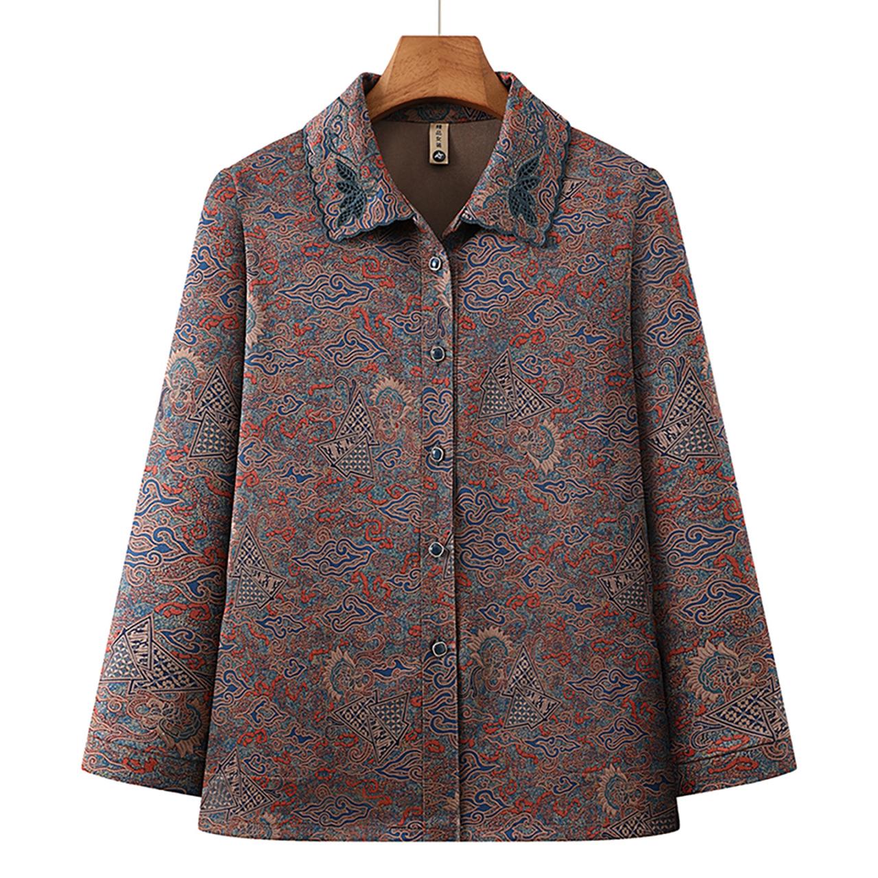 

Grandma Style Women s Plus Size Lapel Cardigan - Spring/Summer Casual Long Sleeve Shirt for Mom 2XL (suggested 110-120 jin) синий