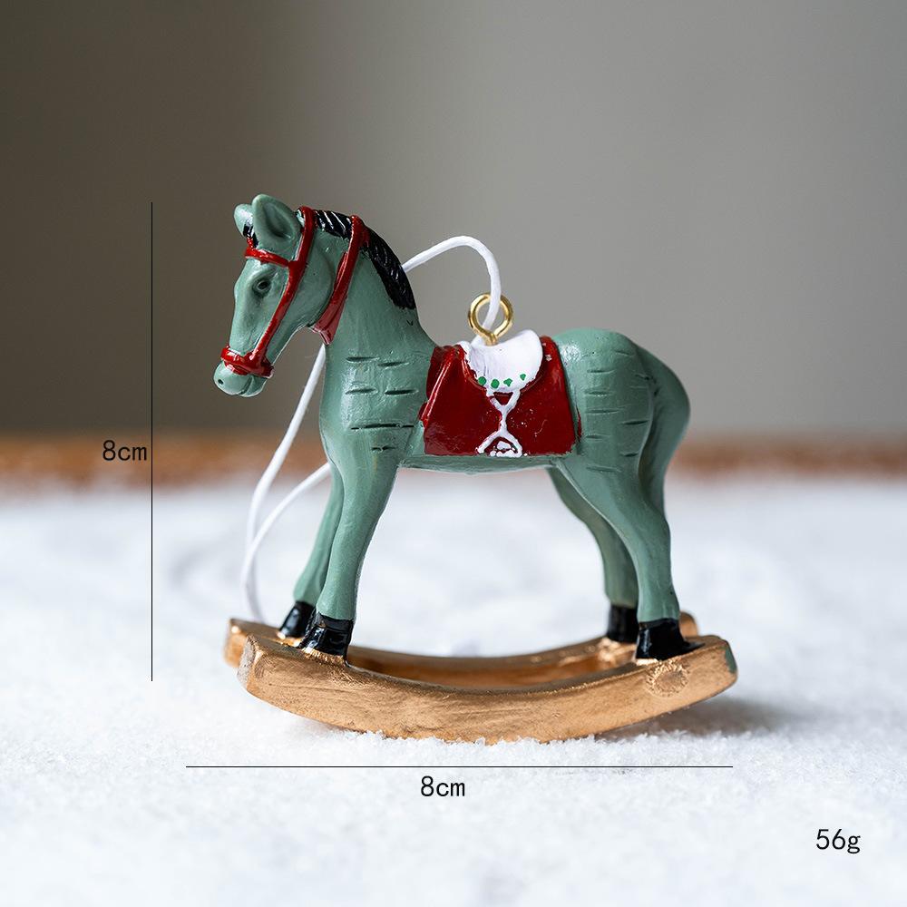3D Cartoon Horse Christmas Retro Figurines Ornament Resin Kids Toys Gift Christmas Tree Decoration Multifunction