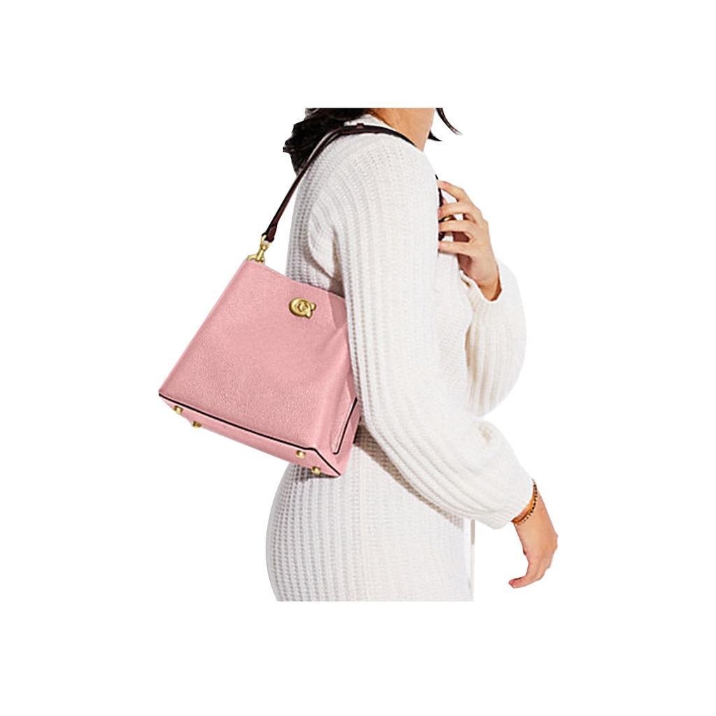 New COACH Willow Pebbled Grained Leather Bucket Bags Handbag Crossbody Bag Women's Pink C3766-B4VI6