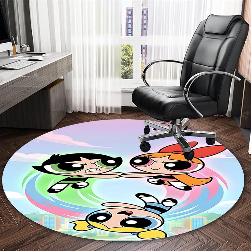 1pc Powerpuff6 Carpet, Round Rug, Comfortable, Suitable for Entryways, Living Rooms, Office, And Bedrooms, Christmas Decoration