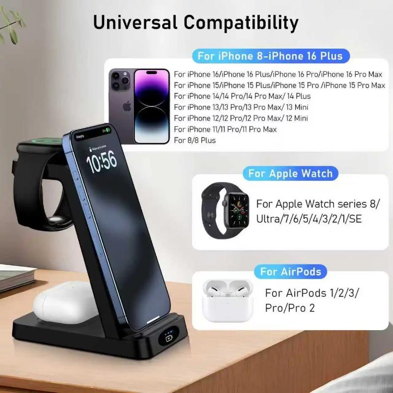 3-In-1 Wireless Charger Holder for iPhone17 16 15 14 13 12 Pro Max Plus Airpors Apple Watch Samsung S25 Fast Charging Station