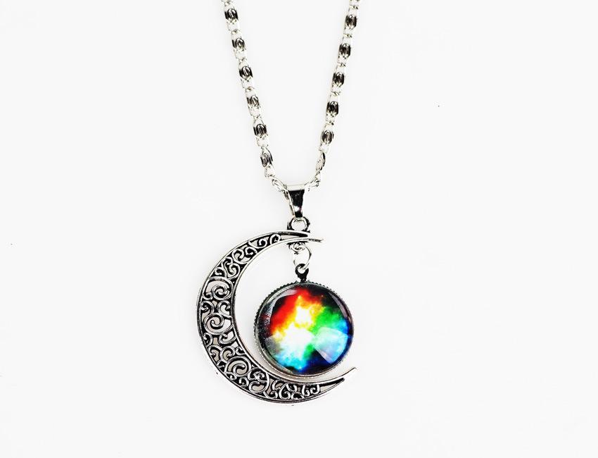 

Богемський Зоряний Небо Галактика Туманність Мистецький Візерунок Місяць Скло Круглий Шарм Підвіска Намисто 2023 Нові Прикраси Для Жінок