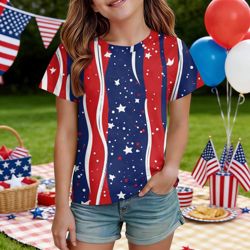 Kids Independence Day Print Round Neck Short Sleeve Casual T-shirt