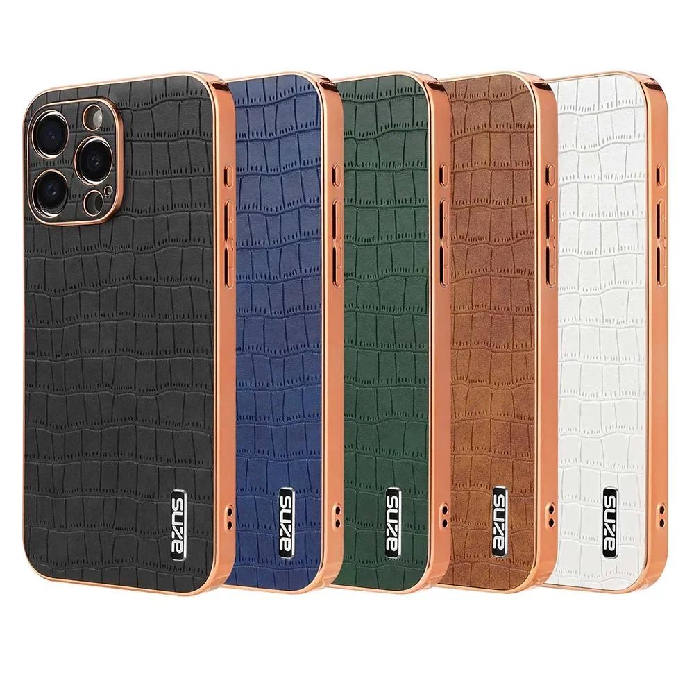 Alligator Style PU Leather Phone Case For iPhone 17 Air 15 16 14 13 12 11 Pro Max Plus Camera Protect Plating Shockproof Cover