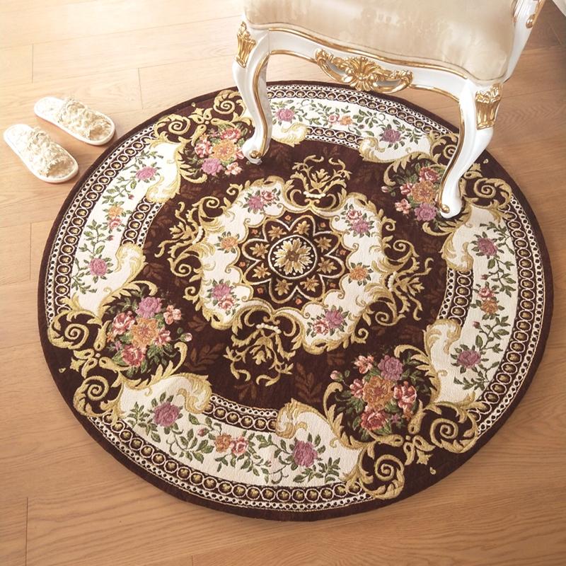 European Retro Rugs for Bedroom Flower Pattern Living Room Decoration Round Carpet Anti-slip Bedside Soft Floor Mat Washable Rug
