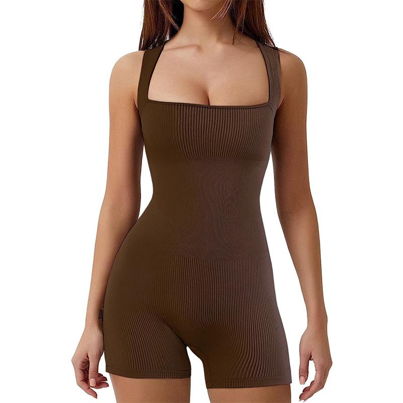 Dámské elastické jednobarevné kraťasy bez rukávů, dámský ležérní oblek s krátkým rukávem