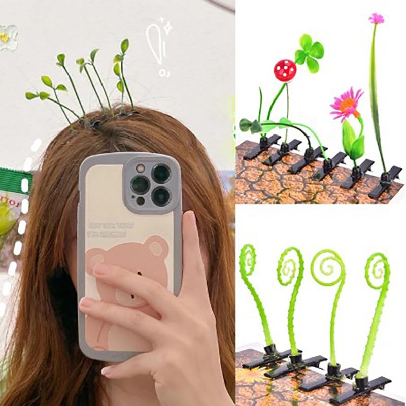 5 Stück Grasblumen-Haarspange Pflanzen-Haarspange Trendige Kleine Haarspange Für Mädchen Kinder Kreative Pflanzen-Kunststoff-Haarspange Damen Accessoire