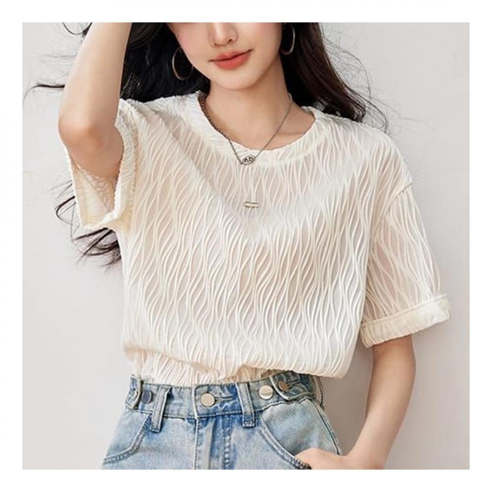 Navava NT1582 Simple Wave Round Neck ShorT Sleeve T shirT