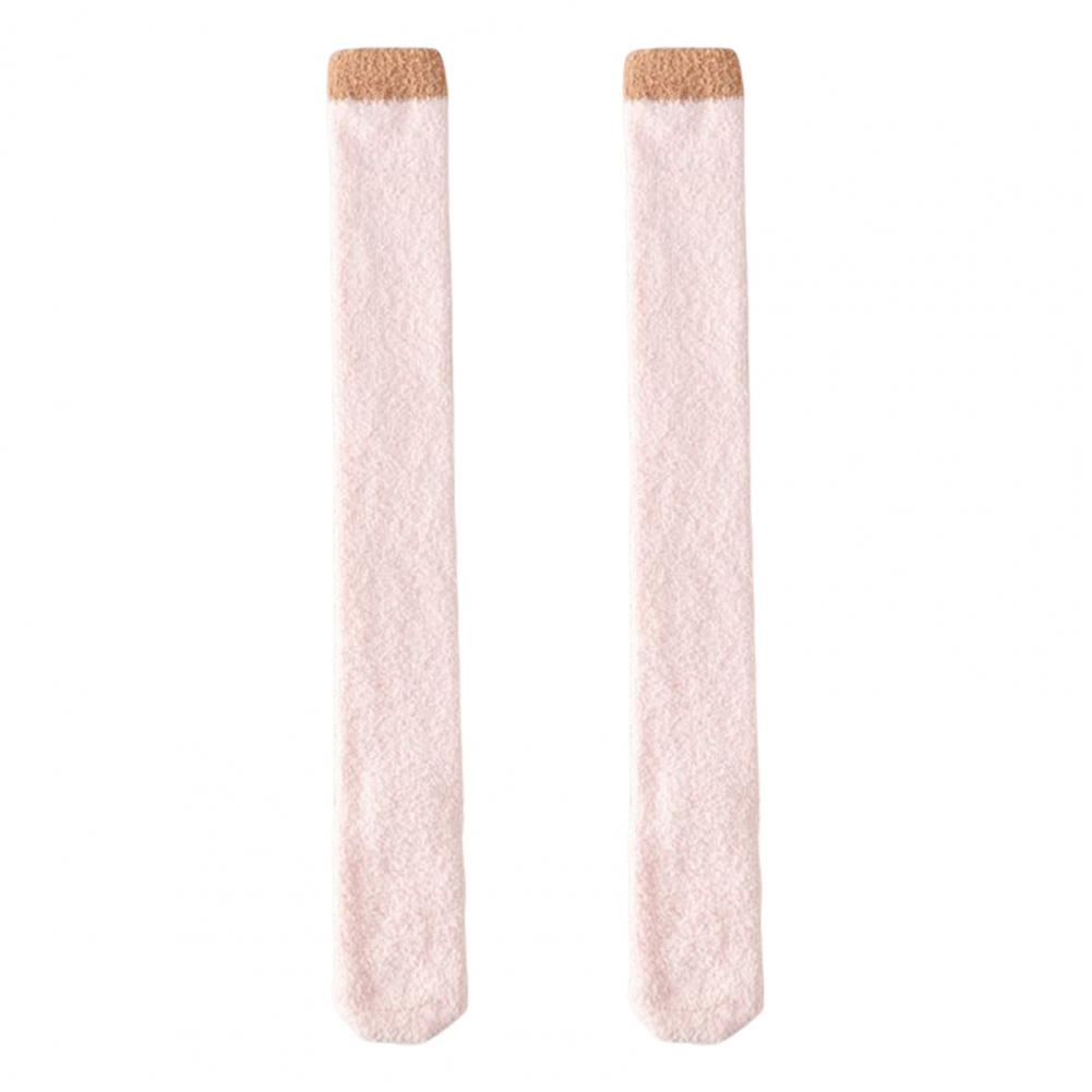 1 Pair Women Coral Fleece Stockings Thigh High Plush Thermal Socks Autumn Winter Long Tube Stockings for Daily Wear