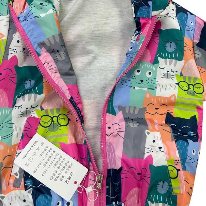 2-8 Years Kids Girls Cartoon Printed Hooded Coat Zipper Jacket