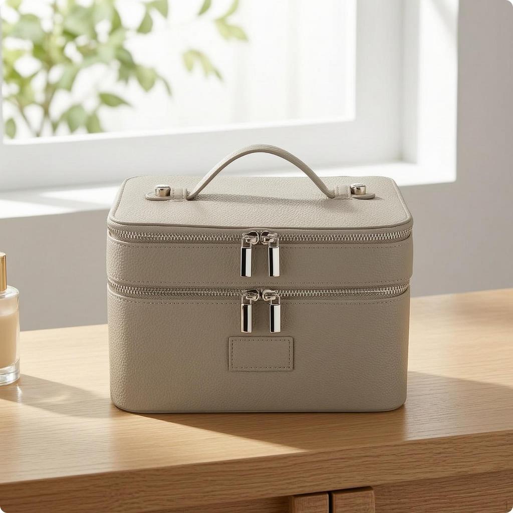 DoubleLayer Cosmetic Case doubleCompartment Makeup Organizer with Handle TravelFriendly TwoTier