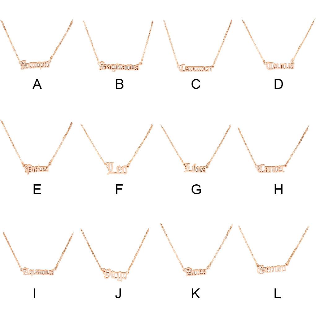 English Letter Twelve Zodiac Sign Constellations Theme Friendship Necklace Ins Pendant for Lover Friend Festival Gifts Rose Gold