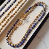 Retro Irregular-shaped Cut Matte Lapis Lazuli Pendant Necklace with Wood-grain Stone Metal Clasp At The Collarbone Chain