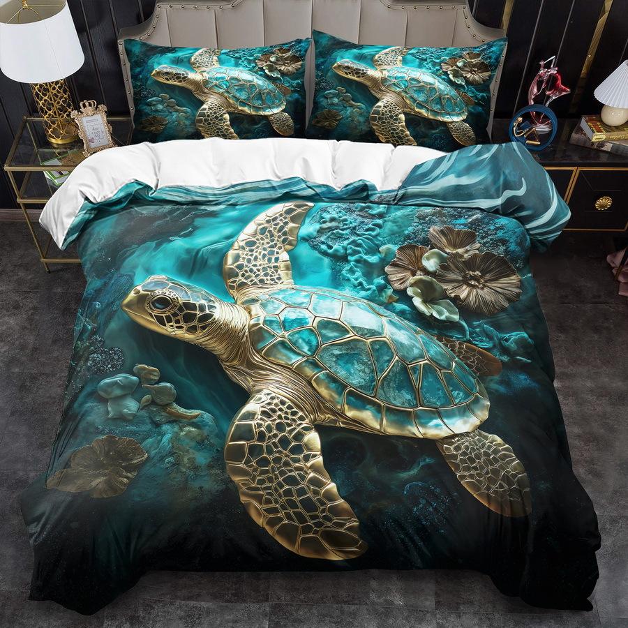 Quilt Cover Set 2/ 3pcs, Fantasy Gemstone Turtle Print Duvet Cover Set, King Queen Style Bedding, 2D Flat Printing, Quilt Decoration, Bedroo
