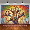 Ein 2D flaches Herbst-Lesebaum-Banner - ein Hintergrundtuch für den Spaß der Kinder beim Lesen unter bunten Blättern, zur Dekoration