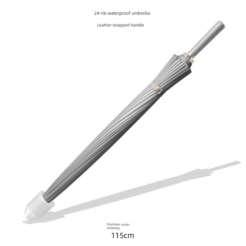 24-Rib Waterproof Umbrella, Double-Sized Reinforced Long-Handle Umbrella for Men, Wind-Resistant, Extra-Large Three-Person Straight Umbrella