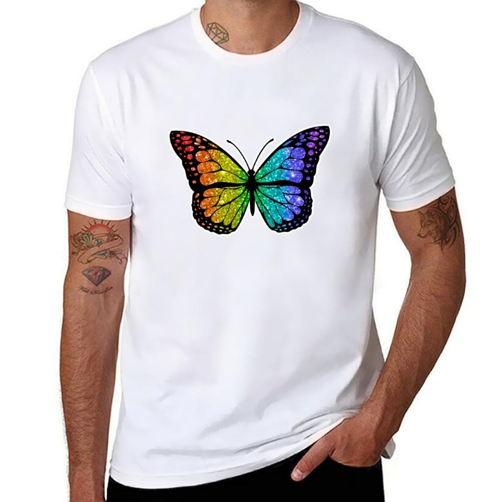 Neon Rainbow Sparkle Butterfly Tshirt Plus Size Street Style Tee
