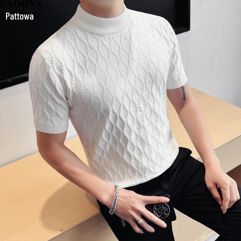 Patova Men s Slim-Fit Diamond Texture Knitted Short-Sleeve T-Shirt XL