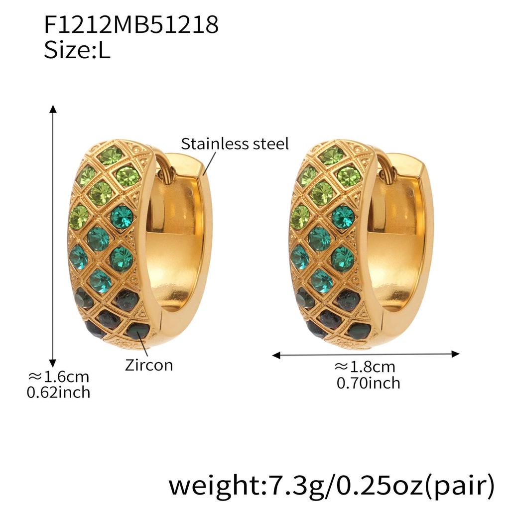 18k Gold-Plated Stainless Steel Plaid Zircon Earrings
