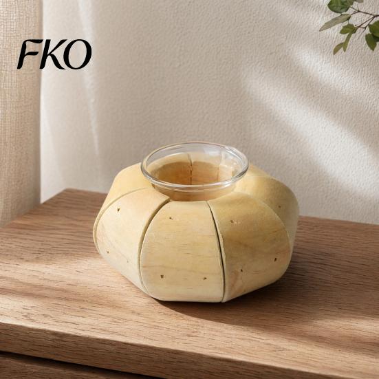 Rustic Candle Holder Wooden Glass Holder, Driftwood Ornament, Farmhouse Rural Home Decor Tabletop for Living Room Bedroom Office Gift